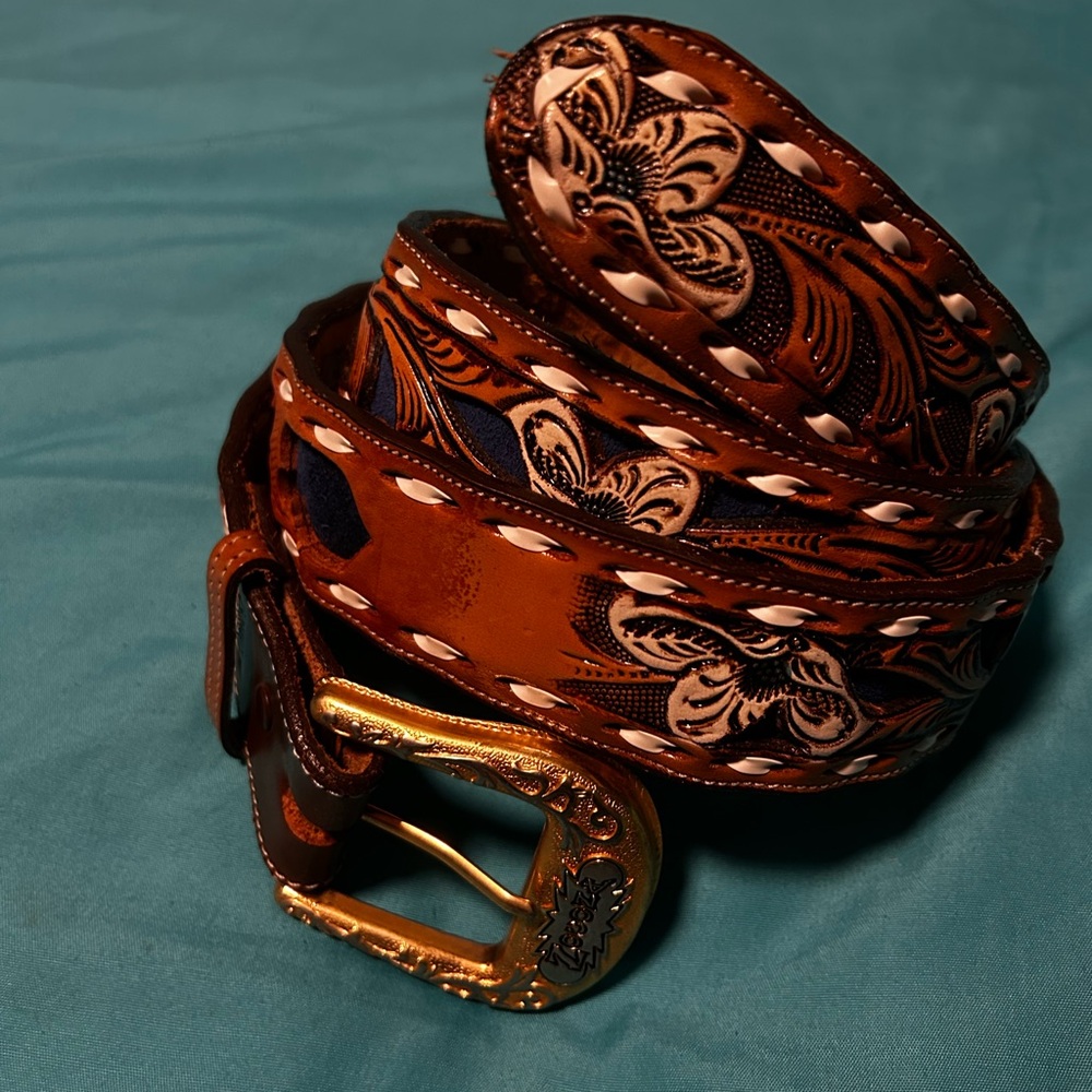 Brown Leather Belt with Gold Buckle